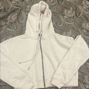 Cropped Cream Zip-Up Hoodie
